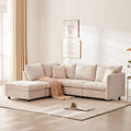 Modernes L-förmiges Ecksofa mit vertikalen Streifen, 2 Kissen, Ottomane, verschiedene Kombinationen, Beige