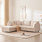 Modernes L-förmiges Ecksofa mit vertikalen Streifen, 2 Kissen, Ottomane, verschiedene Kombinationen, Beige