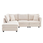 Modernes L-förmiges Ecksofa mit vertikalen Streifen, 2 Kissen, Ottomane, verschiedene Kombinationen, Beige