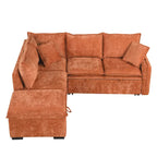 Schlafsofa-Sektionalschlafsofa, L-förmig, mit Ottomane, zwei Kissen, Steckdosen und USB-Anschluss, Orange