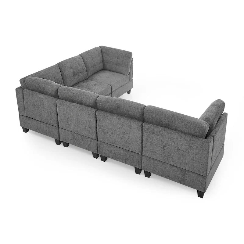 Graues Chenille L-förmiges modulares Ecksofa mit drei einzelnen Sesseln und drei Ecken – 116 B x 89,5 T x 36,5 H