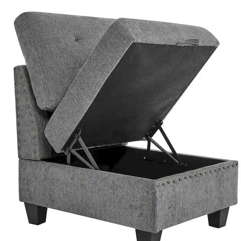 Graues Chenille L-förmiges modulares Ecksofa mit drei einzelnen Sesseln und drei Ecken – 116 B x 89,5 T x 36,5 H