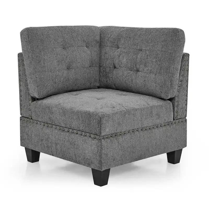 Graues Chenille L-förmiges modulares Ecksofa mit drei einzelnen Sesseln und drei Ecken – 116 B x 89,5 T x 36,5 H