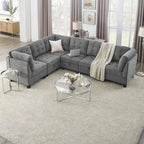 Graues Chenille L-förmiges modulares Ecksofa mit drei einzelnen Sesseln und drei Ecken – 116 B x 89,5 T x 36,5 H