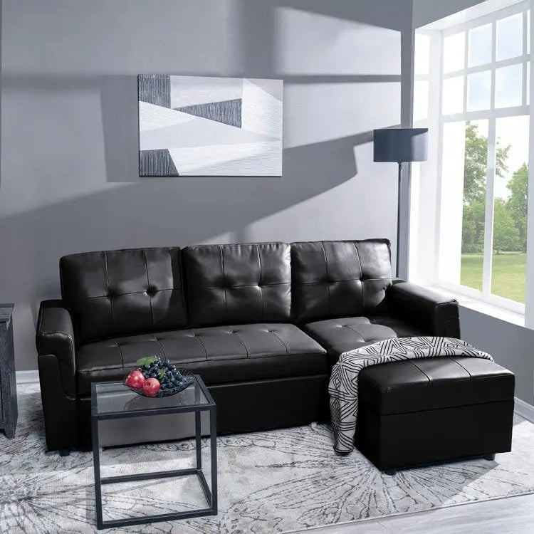Perry Modernes, umbaubares Ecksofa mit Schlaffunktion und Stauraum-Recamiere, Ausziehbare Schlafsofa-Couch für das Wohnzimmer