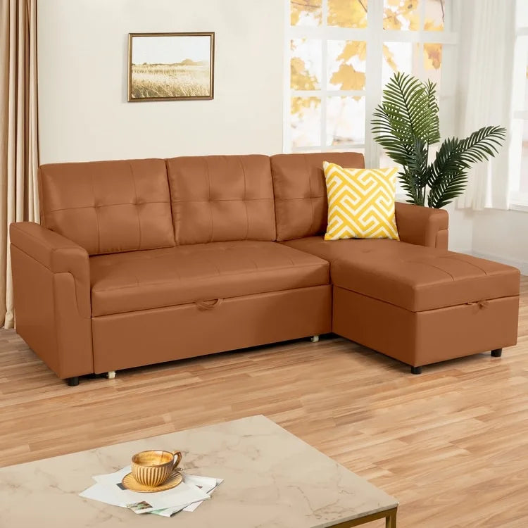 Perry Modernes, umbaubares Ecksofa mit Schlaffunktion und Stauraum-Recamiere, Ausziehbare Schlafsofa-Couch für das Wohnzimmer
