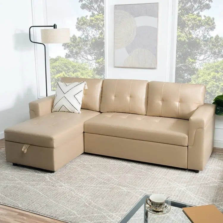 Perry Modernes, umbaubares Ecksofa mit Schlaffunktion und Stauraum-Recamiere, Ausziehbare Schlafsofa-Couch für das Wohnzimmer