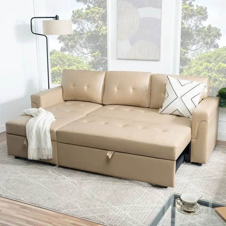 Perry Modernes, umbaubares Ecksofa mit Schlaffunktion und Stauraum-Recamiere, Ausziehbare Schlafsofa-Couch für das Wohnzimmer