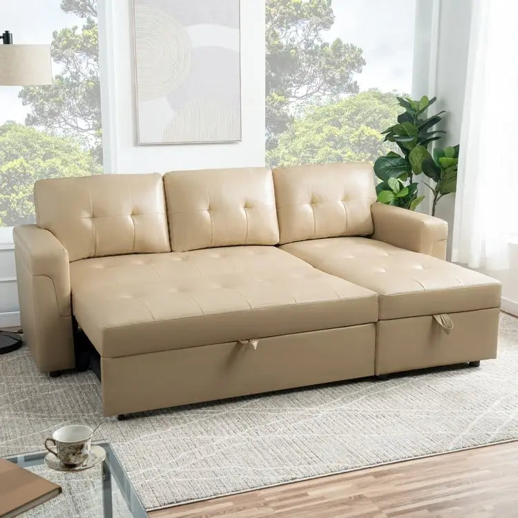 Perry Modernes, umbaubares Ecksofa mit Schlaffunktion und Stauraum-Recamiere, Ausziehbare Schlafsofa-Couch für das Wohnzimmer