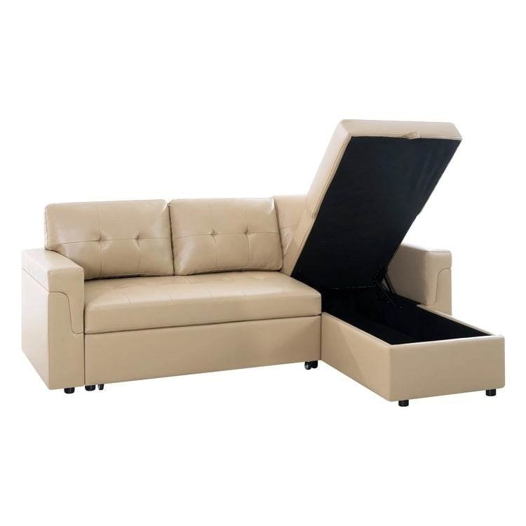 Perry Modernes, umbaubares Ecksofa mit Schlaffunktion und Stauraum-Recamiere, Ausziehbare Schlafsofa-Couch für das Wohnzimmer