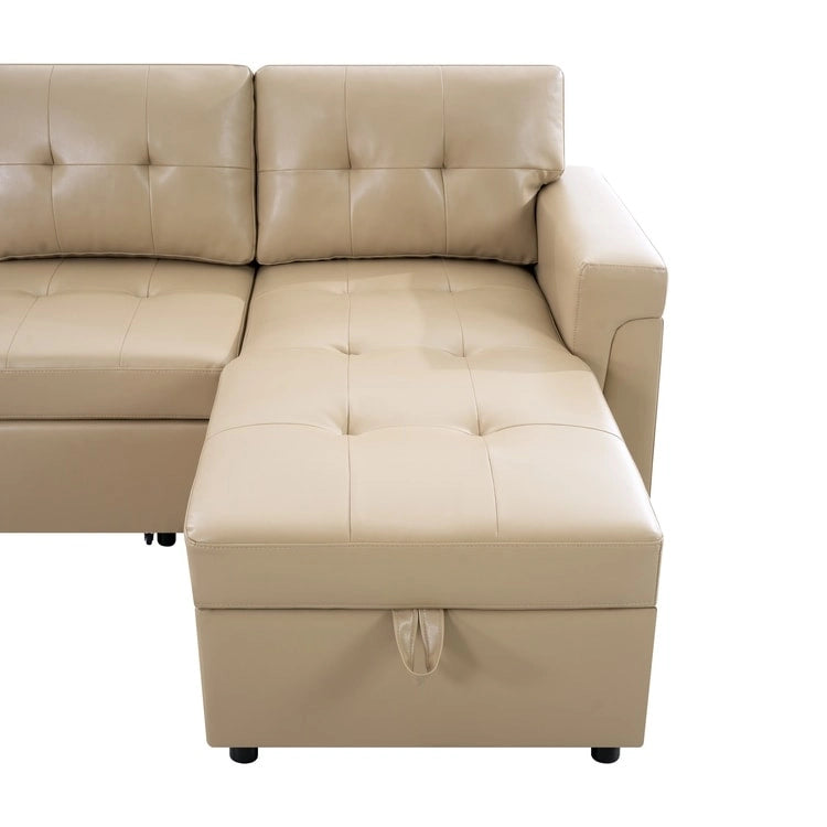 Perry Modernes, umbaubares Ecksofa mit Schlaffunktion und Stauraum-Recamiere, Ausziehbare Schlafsofa-Couch für das Wohnzimmer