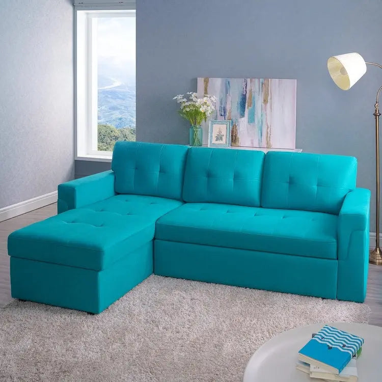 Perry Modernes, umbaubares Ecksofa mit Schlaffunktion und Stauraum-Recamiere, Ausziehbare Schlafsofa-Couch für das Wohnzimmer