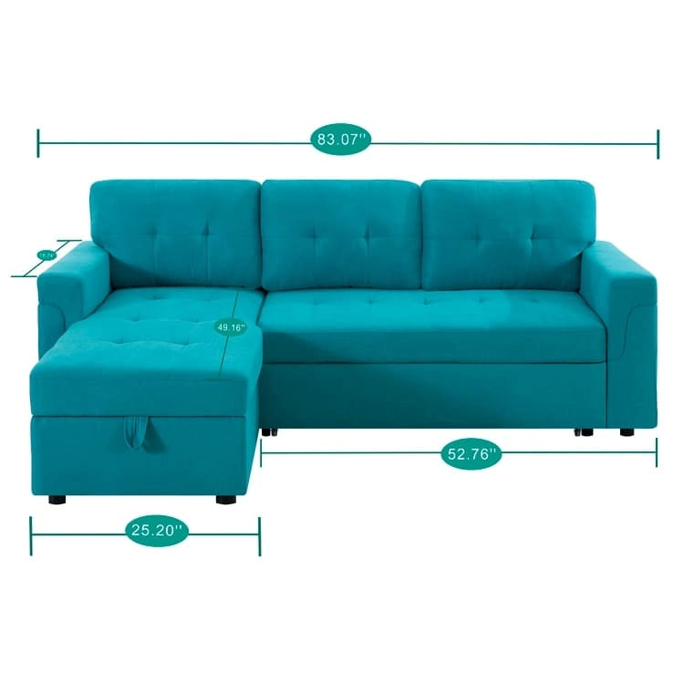 Perry Modernes, umbaubares Ecksofa mit Schlaffunktion und Stauraum-Recamiere, Ausziehbare Schlafsofa-Couch für das Wohnzimmer