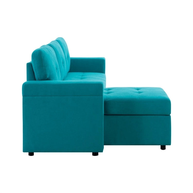 Perry Modernes, umbaubares Ecksofa mit Schlaffunktion und Stauraum-Recamiere, Ausziehbare Schlafsofa-Couch für das Wohnzimmer