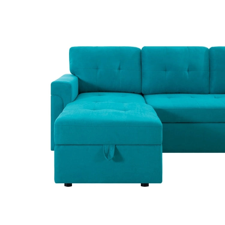 Perry Modernes, umbaubares Ecksofa mit Schlaffunktion und Stauraum-Recamiere, Ausziehbare Schlafsofa-Couch für das Wohnzimmer