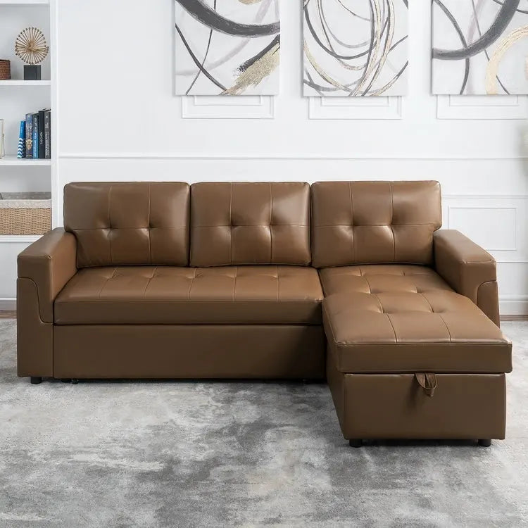 Perry Modernes, umbaubares Ecksofa mit Schlaffunktion und Stauraum-Recamiere, Ausziehbare Schlafsofa-Couch für das Wohnzimmer
