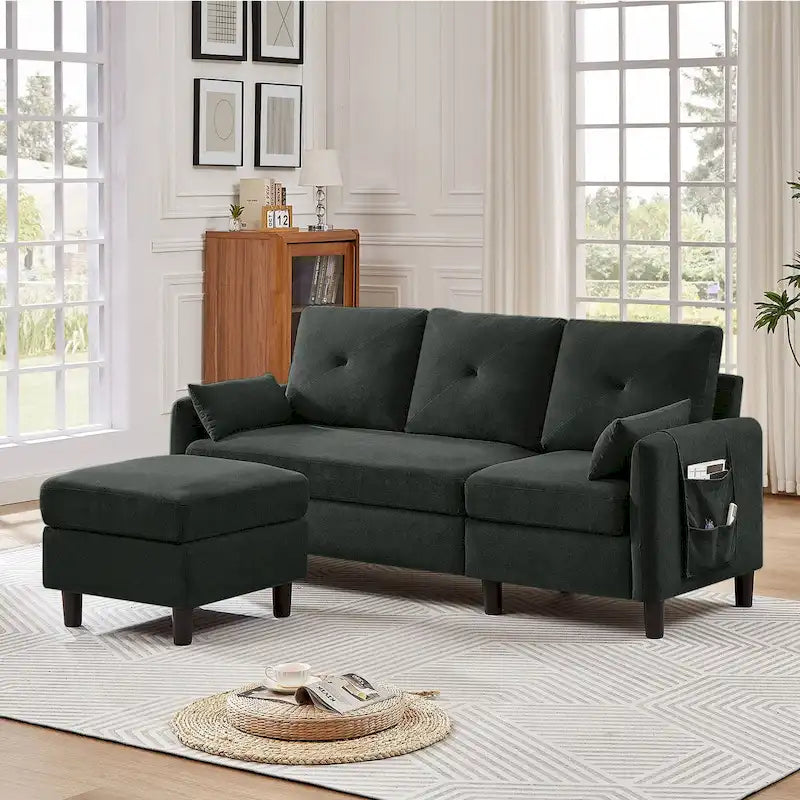 77.36 L-förmiges Sektionalsofa mit seitlicher Aufbewahrungstasche und umkehrbarem Ottoman