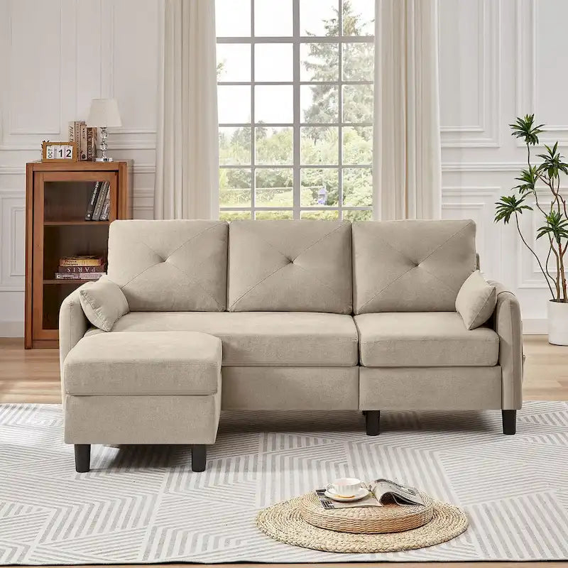 77.36 L-förmiges Sektionalsofa mit seitlicher Aufbewahrungstasche und umkehrbarem Ottoman