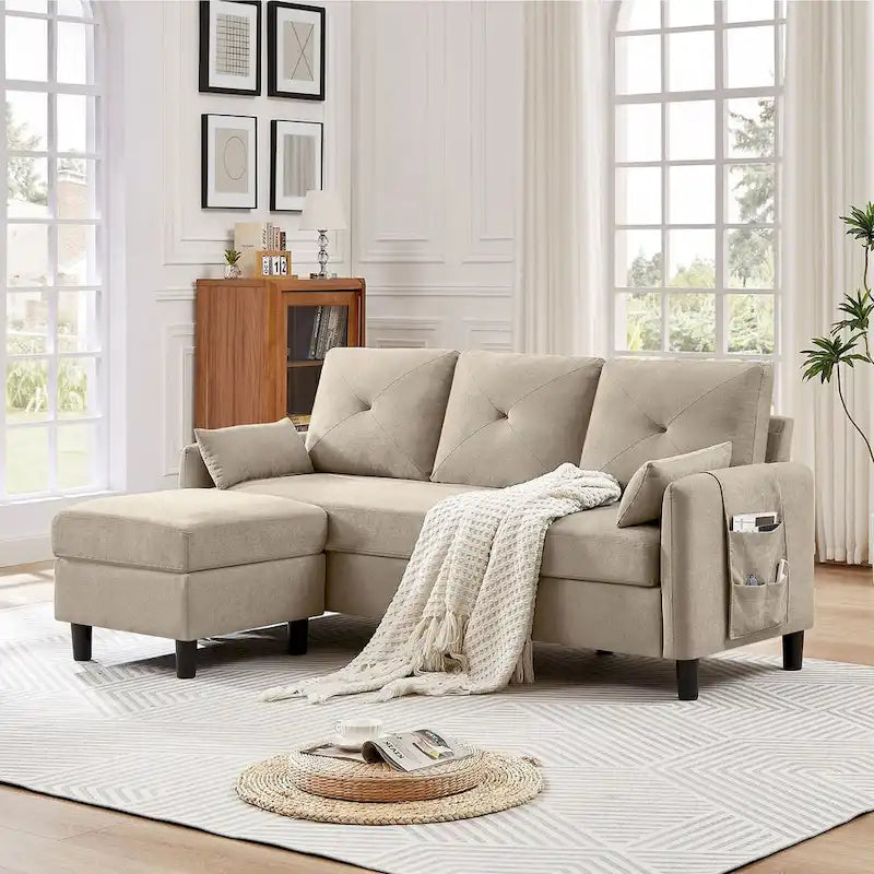 77.36 L-förmiges Sektionalsofa mit seitlicher Aufbewahrungstasche und umkehrbarem Ottoman