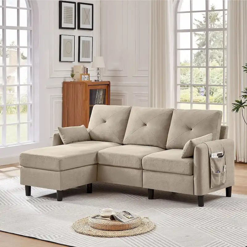 77.36 L-förmiges Sektionalsofa mit seitlicher Aufbewahrungstasche und umkehrbarem Ottoman
