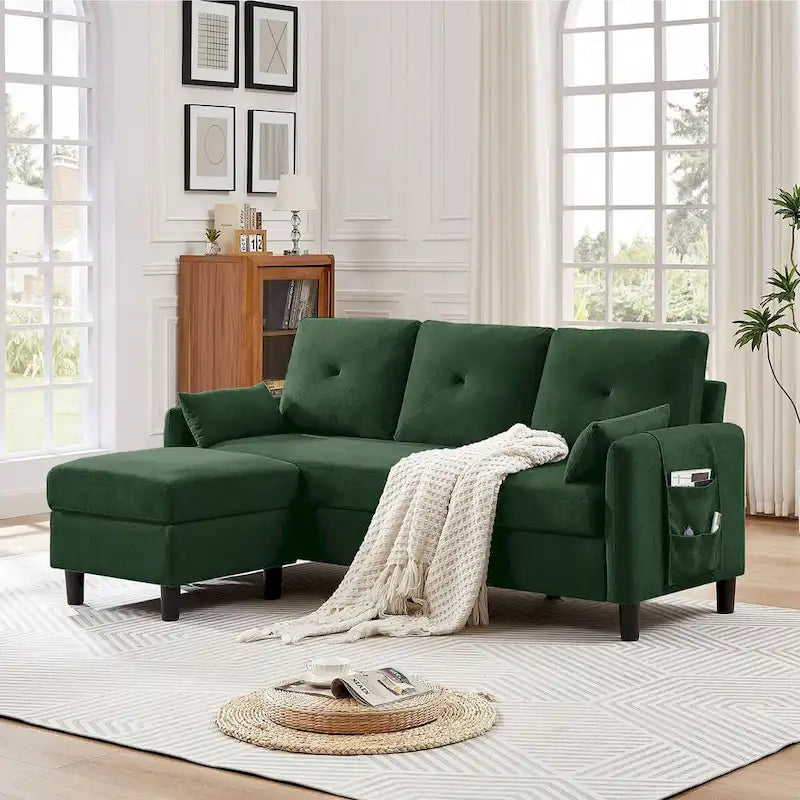 77.36 L-förmiges Sektionalsofa mit seitlicher Aufbewahrungstasche und umkehrbarem Ottoman