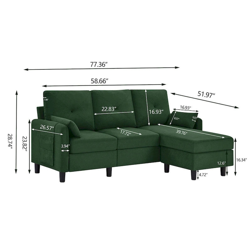 77.36 L-förmiges Sektionalsofa mit seitlicher Aufbewahrungstasche und umkehrbarem Ottoman