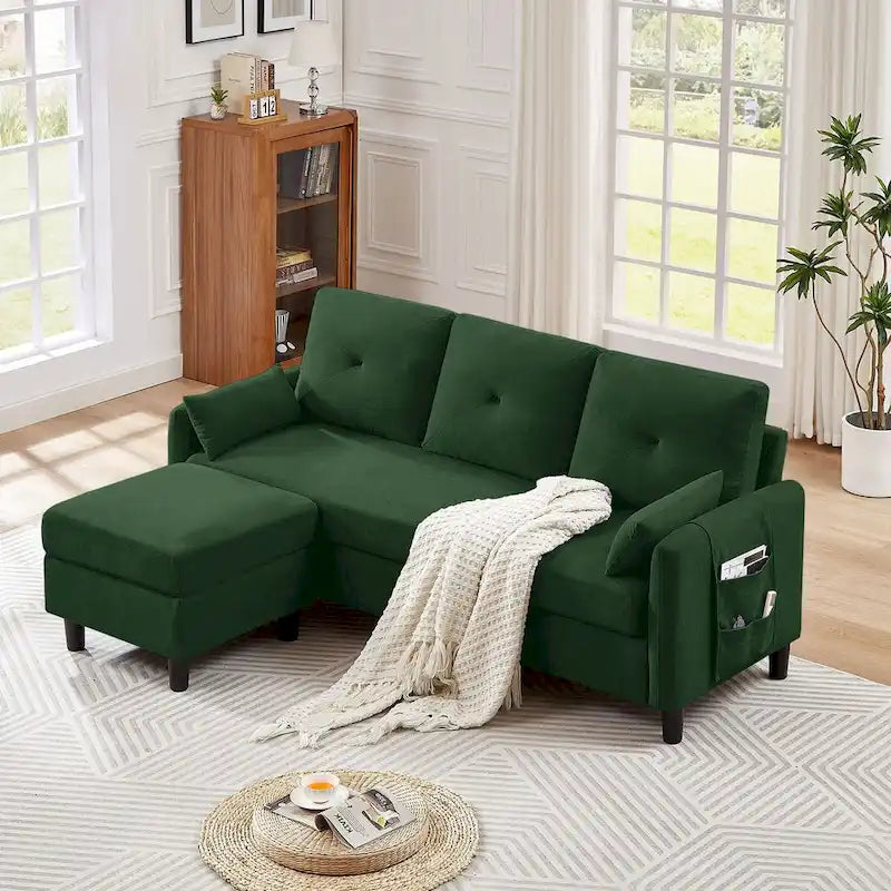77.36 L-förmiges Sektionalsofa mit seitlicher Aufbewahrungstasche und umkehrbarem Ottoman