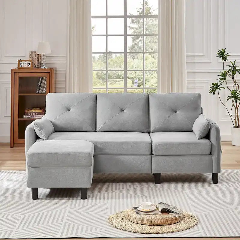 77.36 L-förmiges Sektionalsofa mit seitlicher Aufbewahrungstasche und umkehrbarem Ottoman
