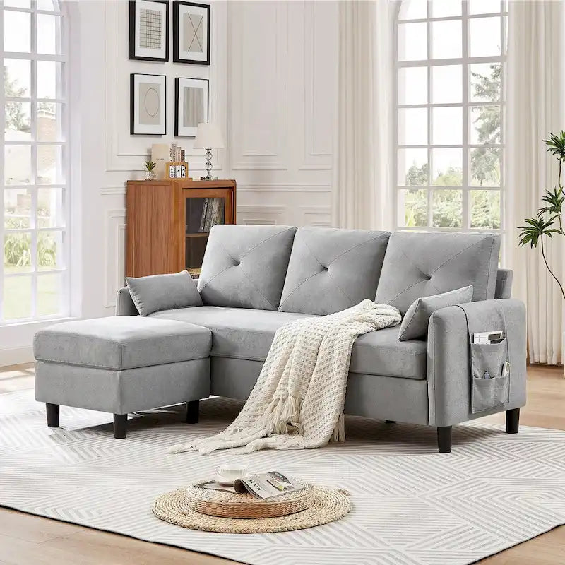 77.36 L-förmiges Sektionalsofa mit seitlicher Aufbewahrungstasche und umkehrbarem Ottoman