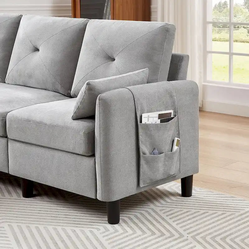 77.36 L-förmiges Sektionalsofa mit seitlicher Aufbewahrungstasche und umkehrbarem Ottoman