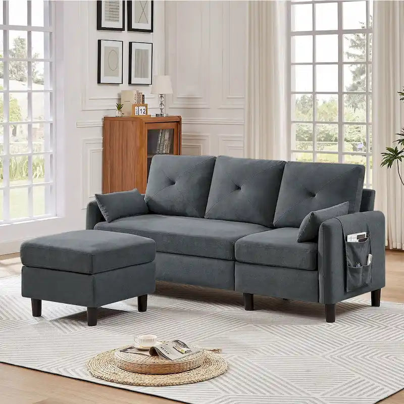 77.36 L-förmiges Sektionalsofa mit seitlicher Aufbewahrungstasche und umkehrbarem Ottoman