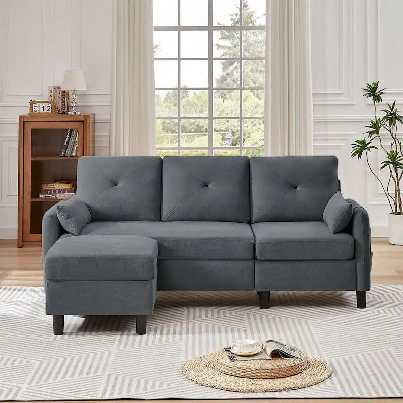 77.36 L-förmiges Sektionalsofa mit seitlicher Aufbewahrungstasche und umkehrbarem Ottoman