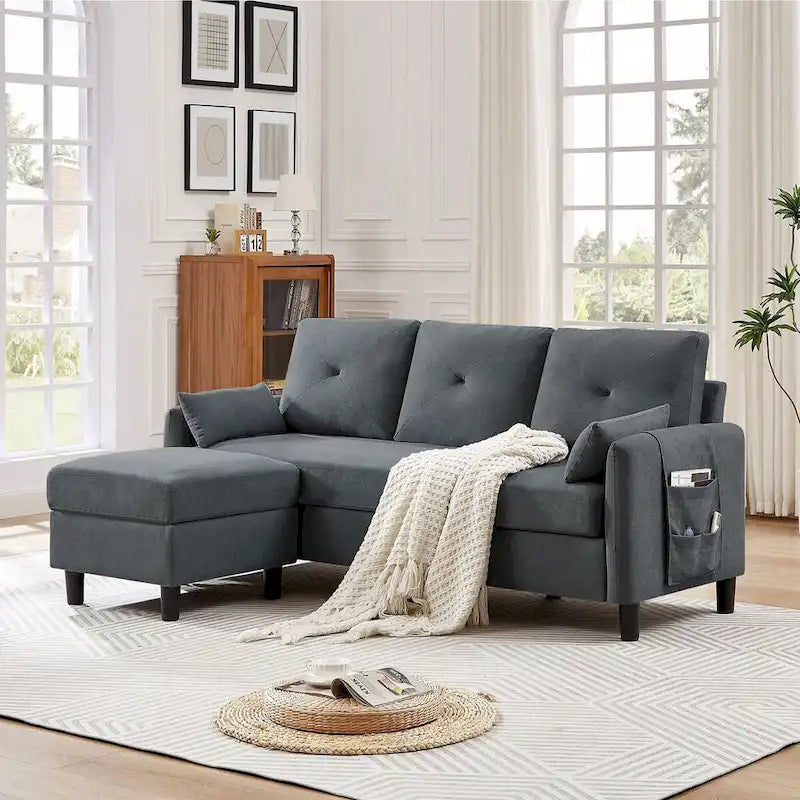 77.36 L-förmiges Sektionalsofa mit seitlicher Aufbewahrungstasche und umkehrbarem Ottoman
