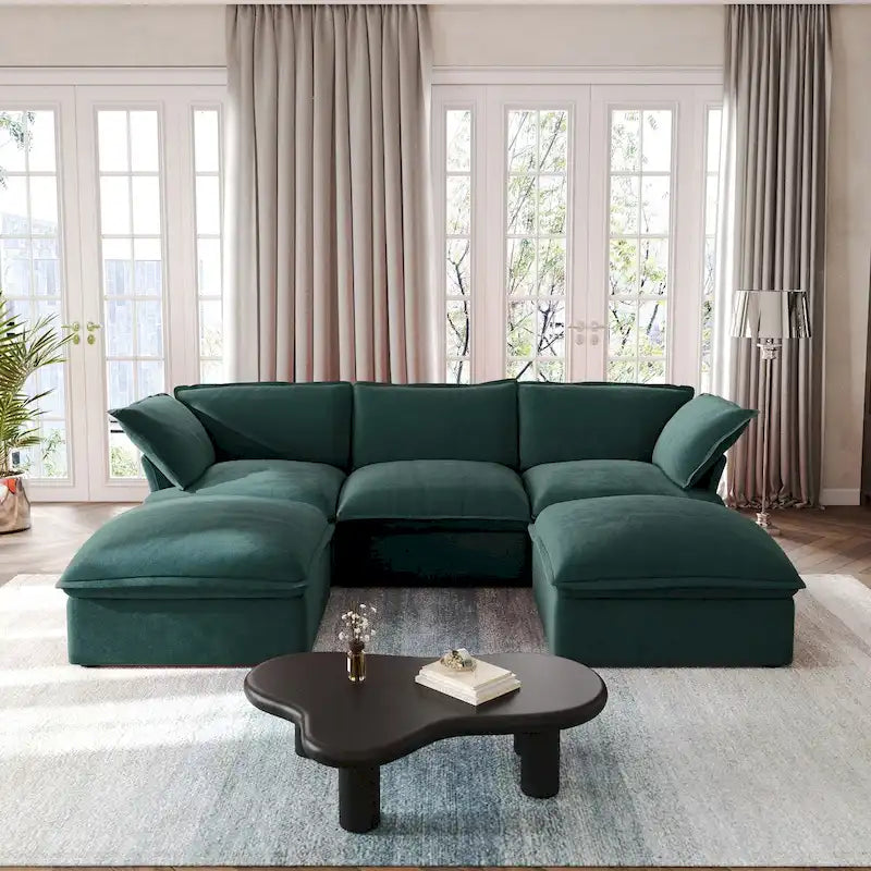 U-förmiges Sektionalsofa für das Wohnzimmer, wandelbares Sektionssofa aus Samt mit Ottomanen
