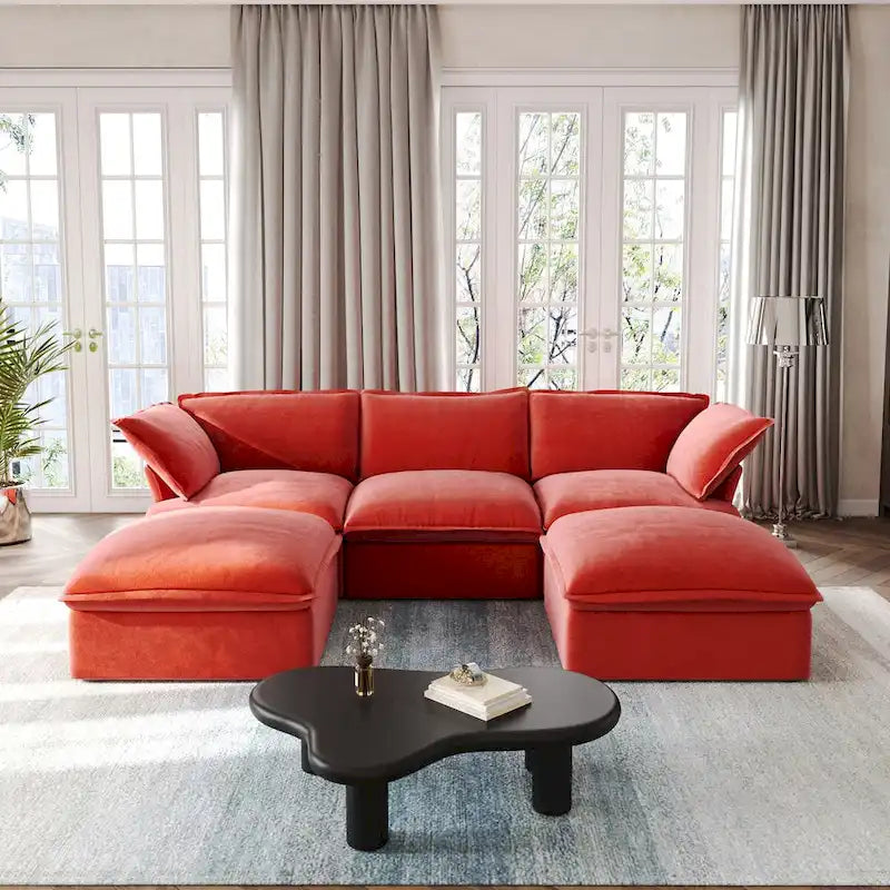 U-förmiges Sektionalsofa für das Wohnzimmer, wandelbares Sektionssofa aus Samt mit Ottomanen