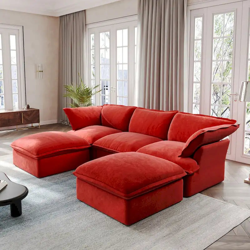 U-förmiges Sektionalsofa für das Wohnzimmer, wandelbares Sektionssofa aus Samt mit Ottomanen