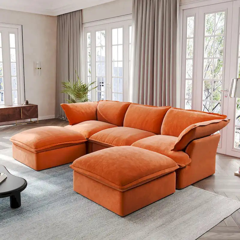 U-förmiges Sektionalsofa für das Wohnzimmer, wandelbares Sektionssofa aus Samt mit Ottomanen