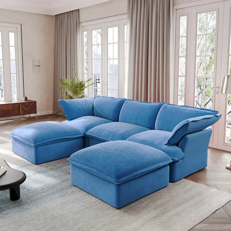 U-förmiges Sektionalsofa für das Wohnzimmer, wandelbares Sektionssofa aus Samt mit Ottomanen
