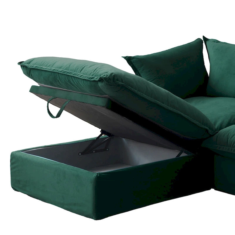 U-förmiges Sektionalsofa für das Wohnzimmer, wandelbares Sektionssofa aus Samt mit Ottomanen