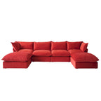 U-förmiges Samt Cloud Schnittsofa, Daunenfeder breite tiefe Sitzfläche umwandelbare Couch mit 2 Aufbewahrungs-Ottomanen.