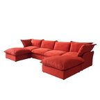 U-förmiges Samt Cloud Schnittsofa, Daunenfeder breite tiefe Sitzfläche umwandelbare Couch mit 2 Aufbewahrungs-Ottomanen.
