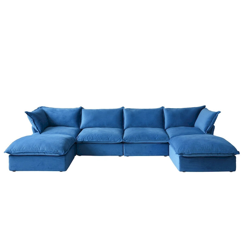 U-förmiges Samt Cloud Schnittsofa, Daunenfeder breite tiefe Sitzfläche umwandelbare Couch mit 2 Aufbewahrungs-Ottomanen.