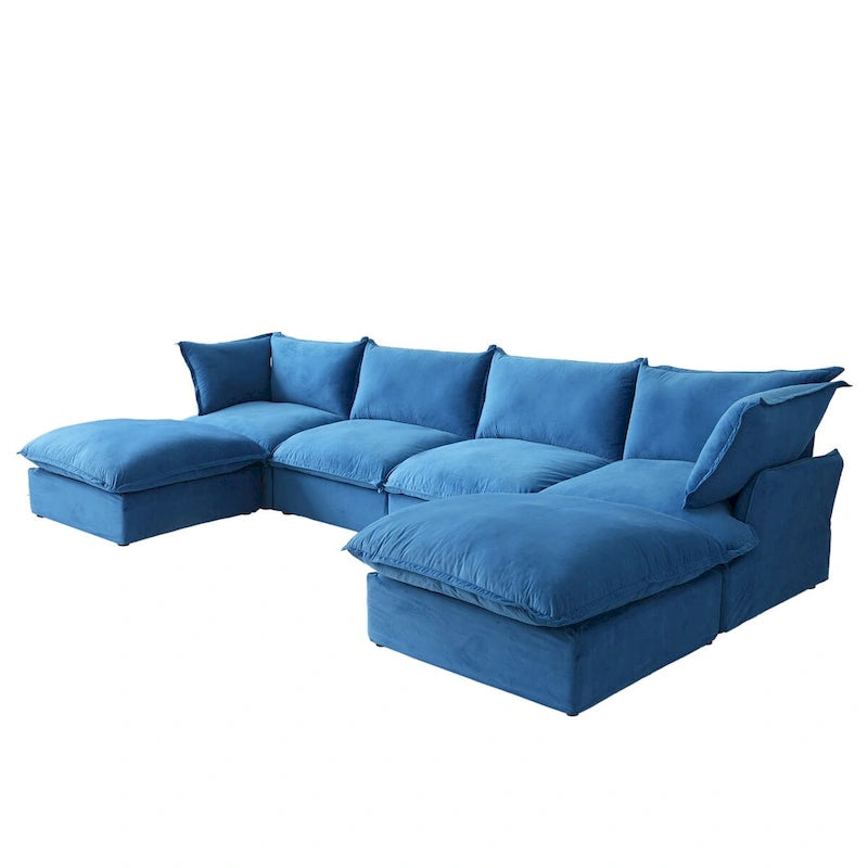 U-förmiges Samt Cloud Schnittsofa, Daunenfeder breite tiefe Sitzfläche umwandelbare Couch mit 2 Aufbewahrungs-Ottomanen.