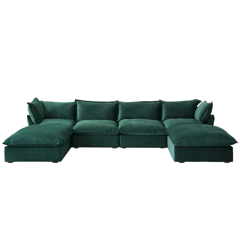 U-förmiges Samt Cloud Schnittsofa, Daunenfeder breite tiefe Sitzfläche umwandelbare Couch mit 2 Aufbewahrungs-Ottomanen.