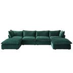U-förmiges Samt Cloud Schnittsofa, Daunenfeder breite tiefe Sitzfläche umwandelbare Couch mit 2 Aufbewahrungs-Ottomanen.