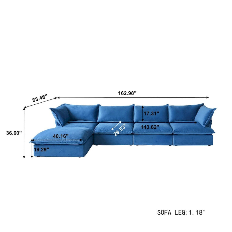 Modulares Schnittsofa, 162.98 Samt L-förmiges Sofa mit Ottomane