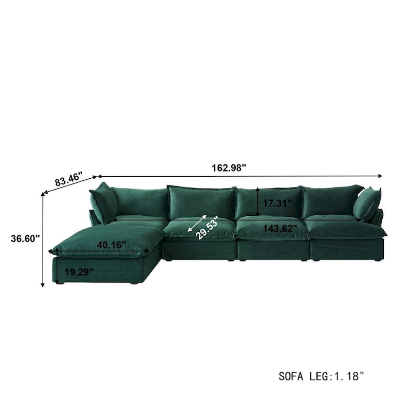 Modulares Schnittsofa, 162.98 Samt L-förmiges Sofa mit Ottomane