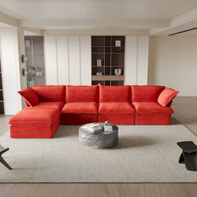 Modulares Schnittsofa, 162.98 Samt L-förmiges Sofa mit Ottomane