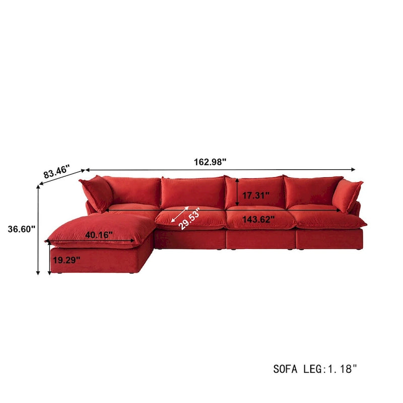 Modulares Schnittsofa, 162.98 Samt L-förmiges Sofa mit Ottomane