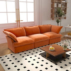 3-Sitzer Samtsofa Cloud Sectional, Daunenfeder breite tiefe Sitzfläche modulares Sofa